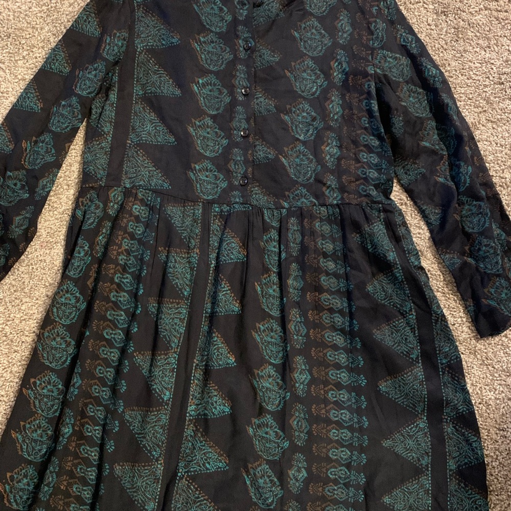 Antik Batik Black and Teal Long Sleeve Dress